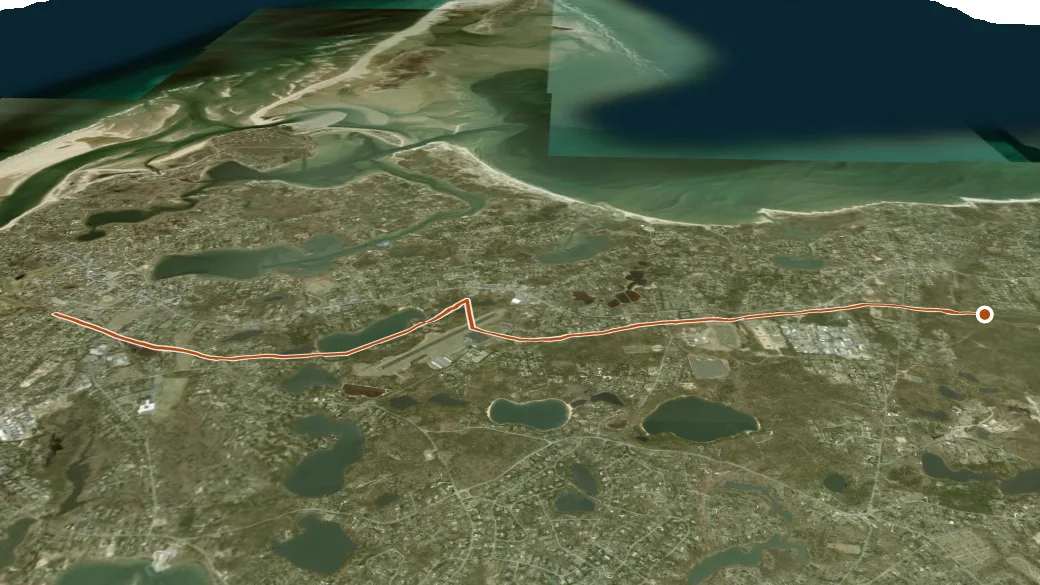 3-D terrain view of Cape Cod Rail Trail/Chatham