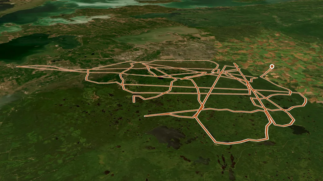 3-D terrain view of Snoman Trail