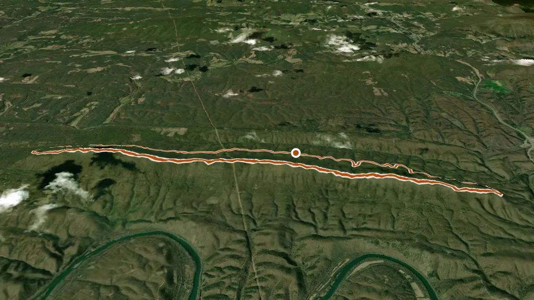 3-D terrain view of Green Ridge Trail
