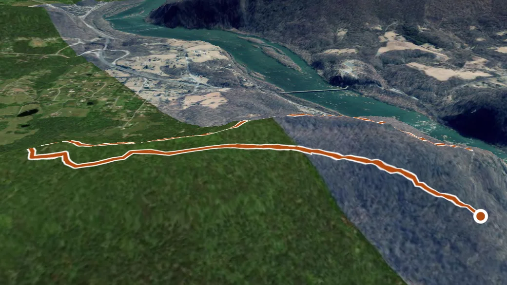 3-D terrain view of Stone Fort Trail (Blue Blaze)