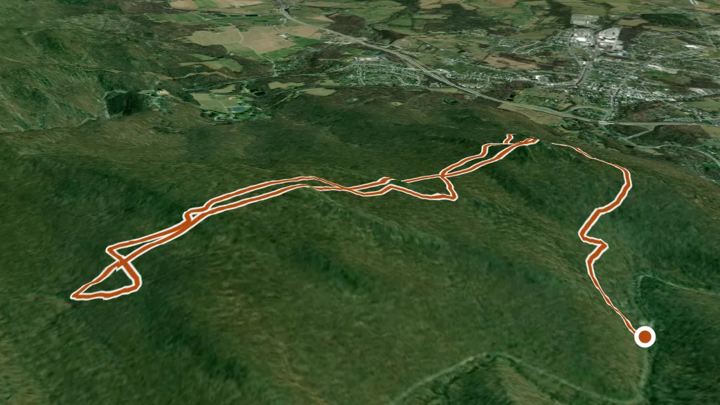 3-D terrain view of TR-1 Chimney Rock/Wolf Rock Trail