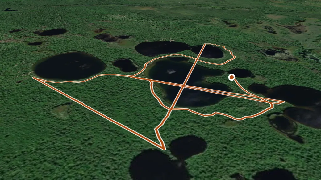 3-D terrain view of Pretty Lakes Hiking Trail