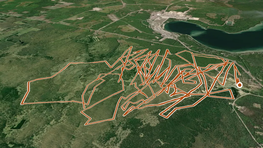3-D terrain view of Hanson Hills Trail