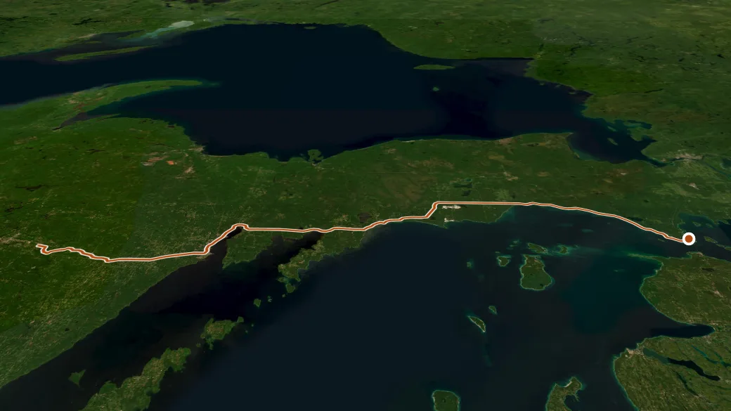 3-D terrain view of US Bicycle Route 10