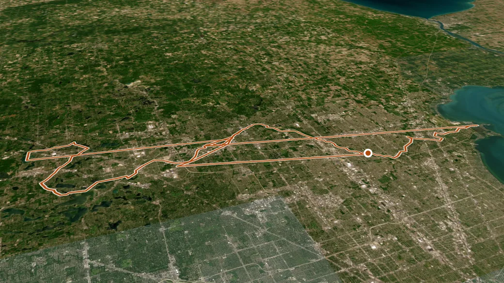 3-D terrain view of Clinton River Trail