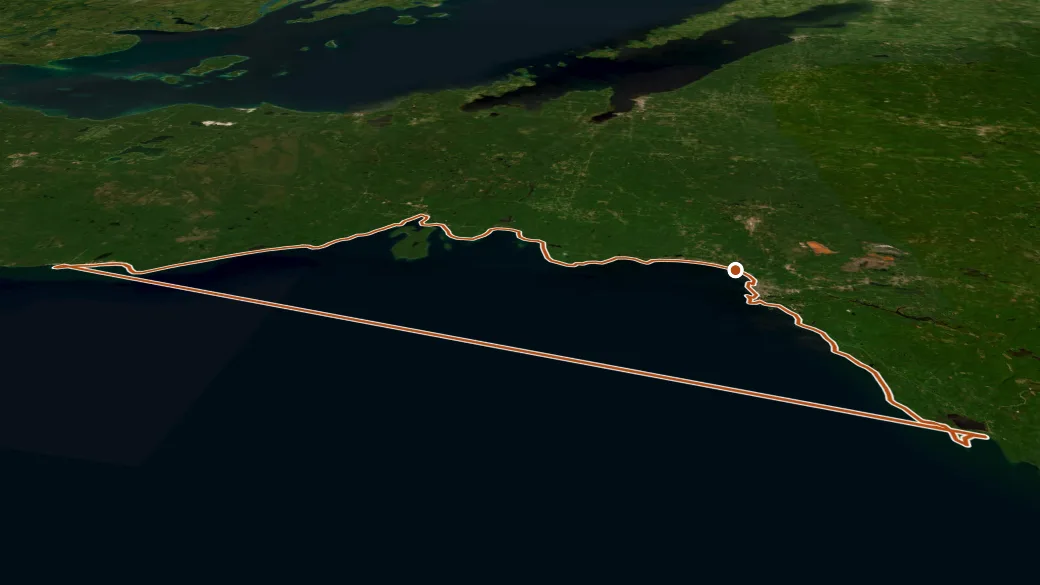 3-D terrain view of Hiawatha Water Trail