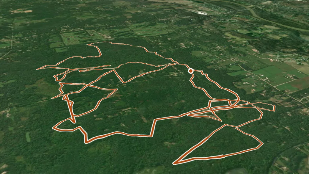 3-D terrain view of Cannonsburg SGA - Hiking Trail