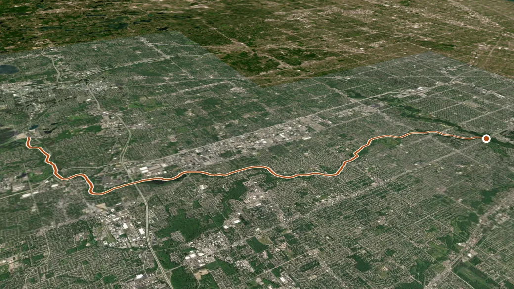 3-D terrain view of Hines Park Trail