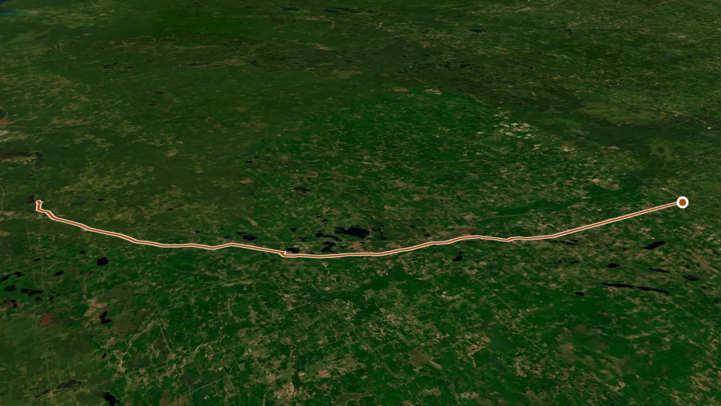 3-D terrain view of Willard Munger State Trail, Hinkley-Duluth Fire Segment