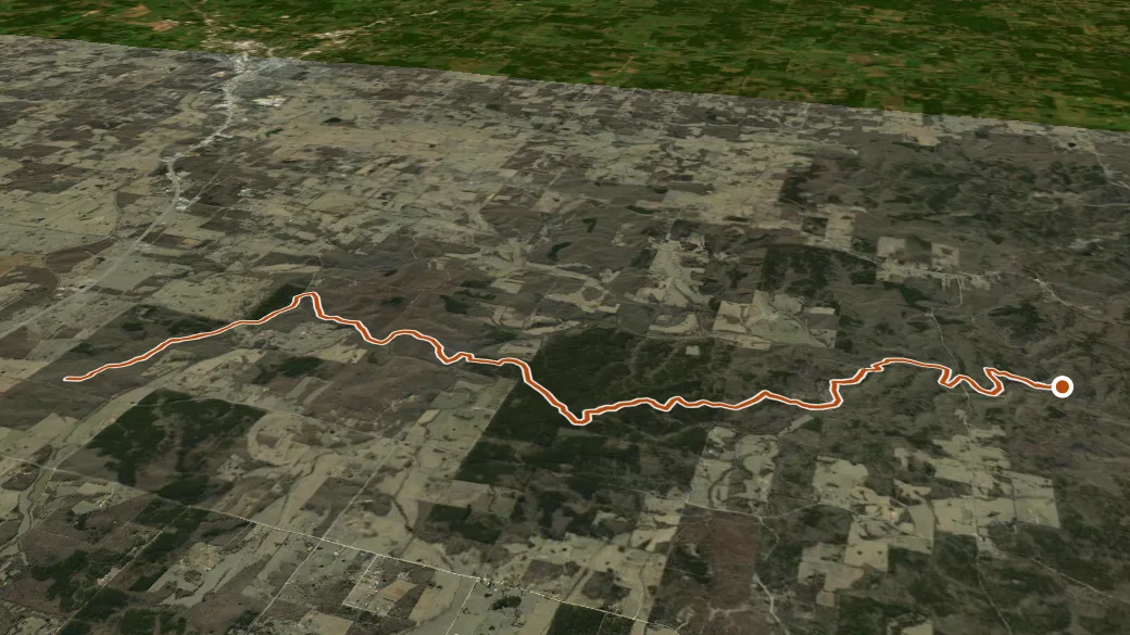 3-D terrain view of Ozark Trail-North Fork River
