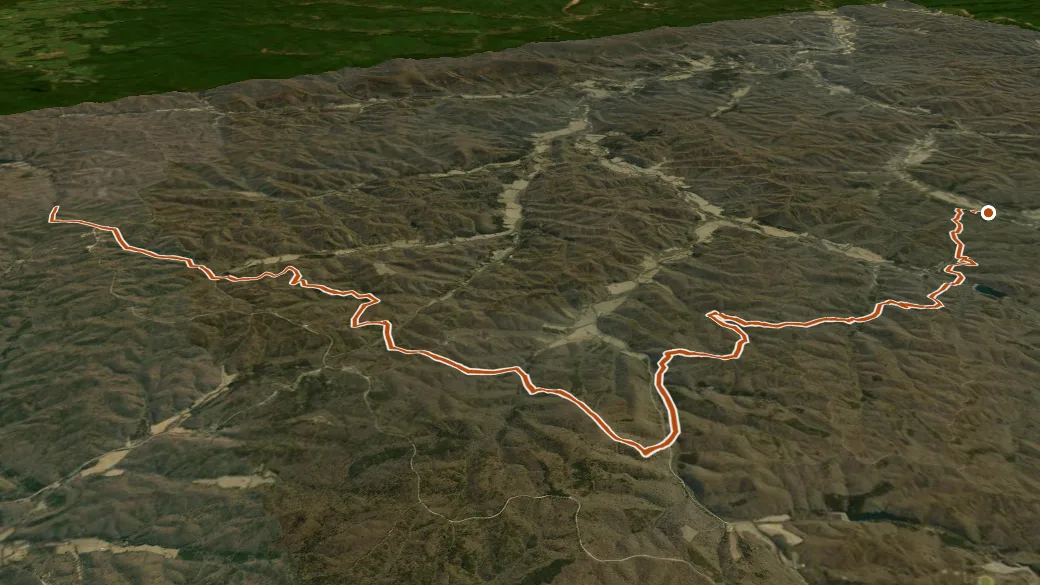 3-D terrain view of Ozark Trail - Middle Fork