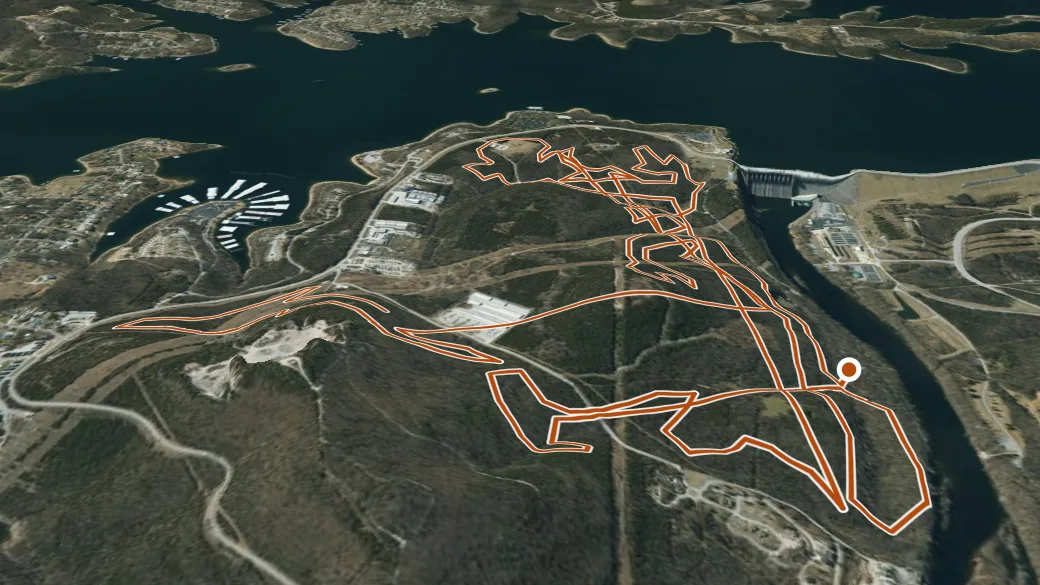 3-D terrain view of White River Valley Trail System