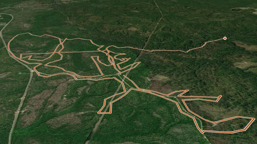 3-D terrain view of Bethel Mountain Bike Trail