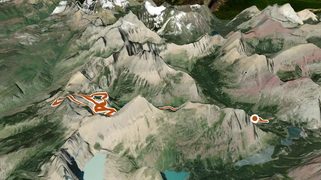 3-D terrain view of Swiftcurrent Pass