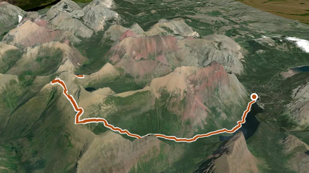 3-D terrain view of Dawson Pass