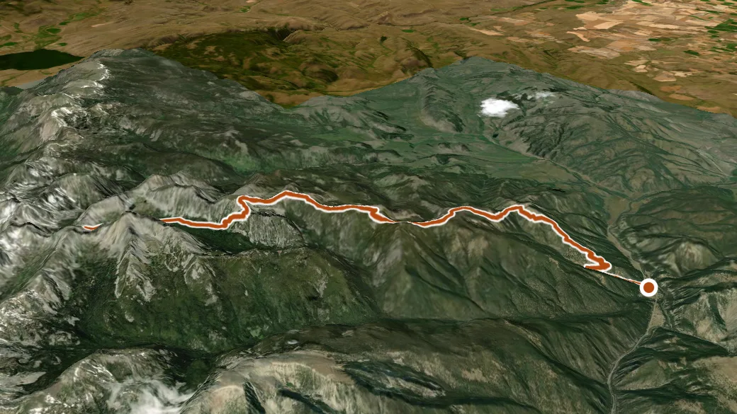 3-D terrain view of Indian Ridge Trail
