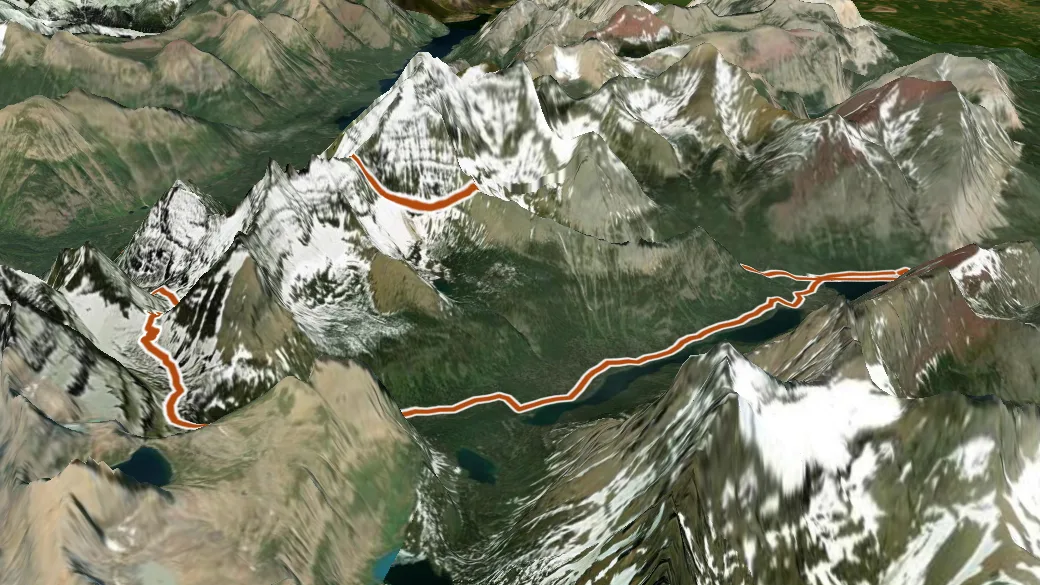 3-D terrain view of Stoney Indian Pass