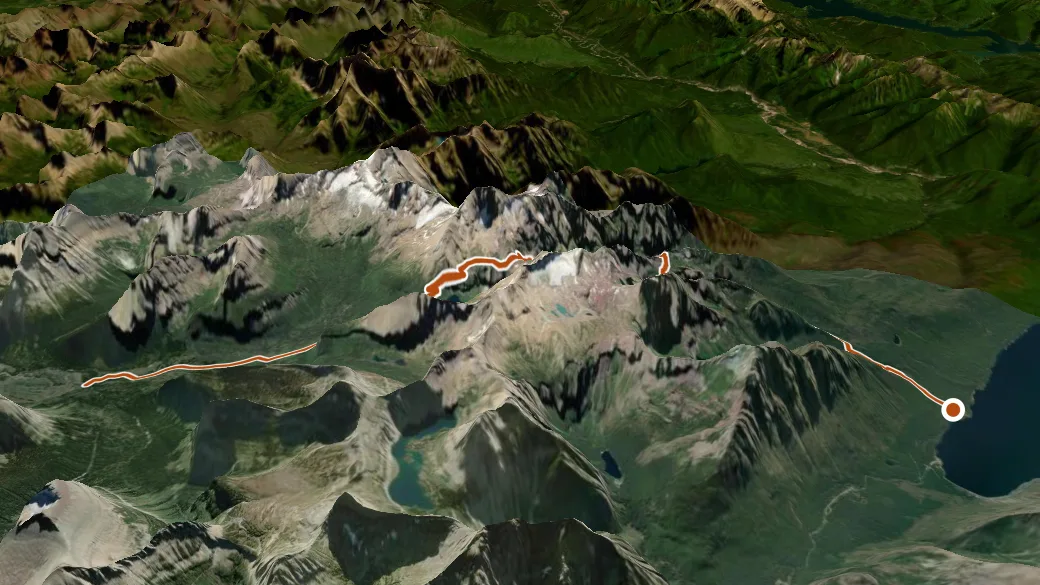 3-D terrain view of Gunsight Pass