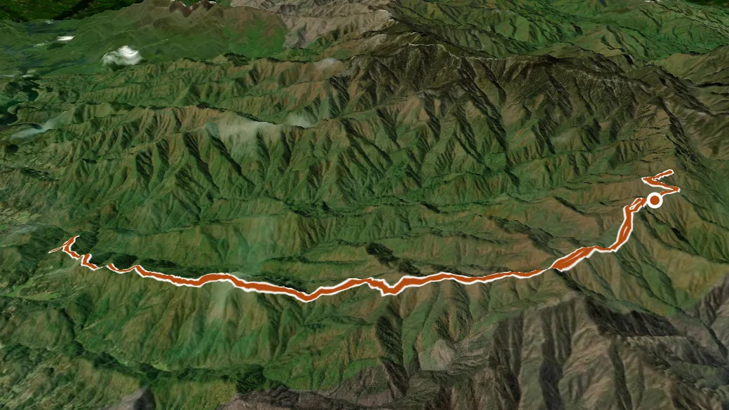 3-D terrain view of Thomas Divide Trail