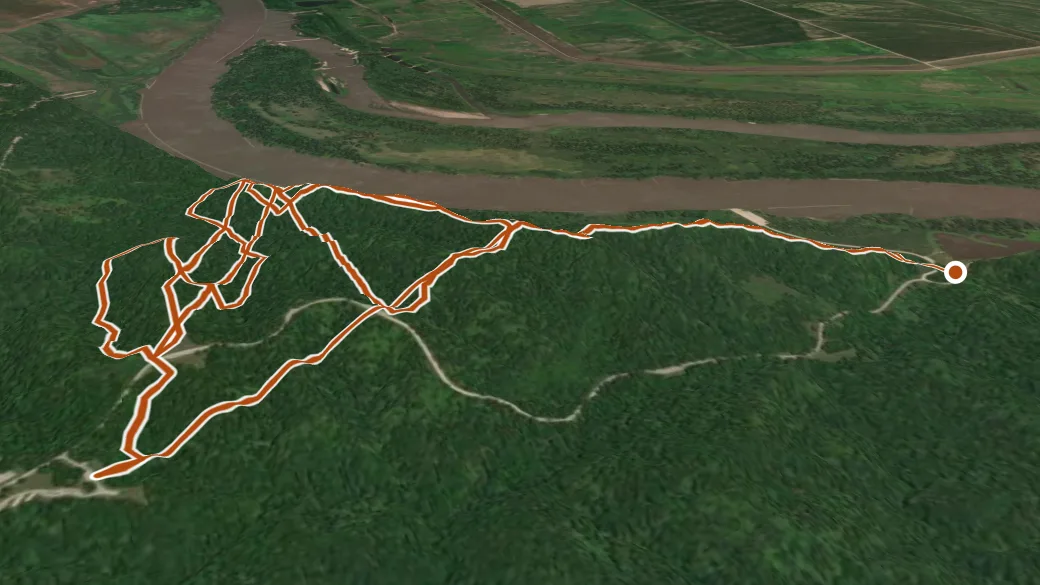 3-D terrain view of Rock Bluff Run Trail
