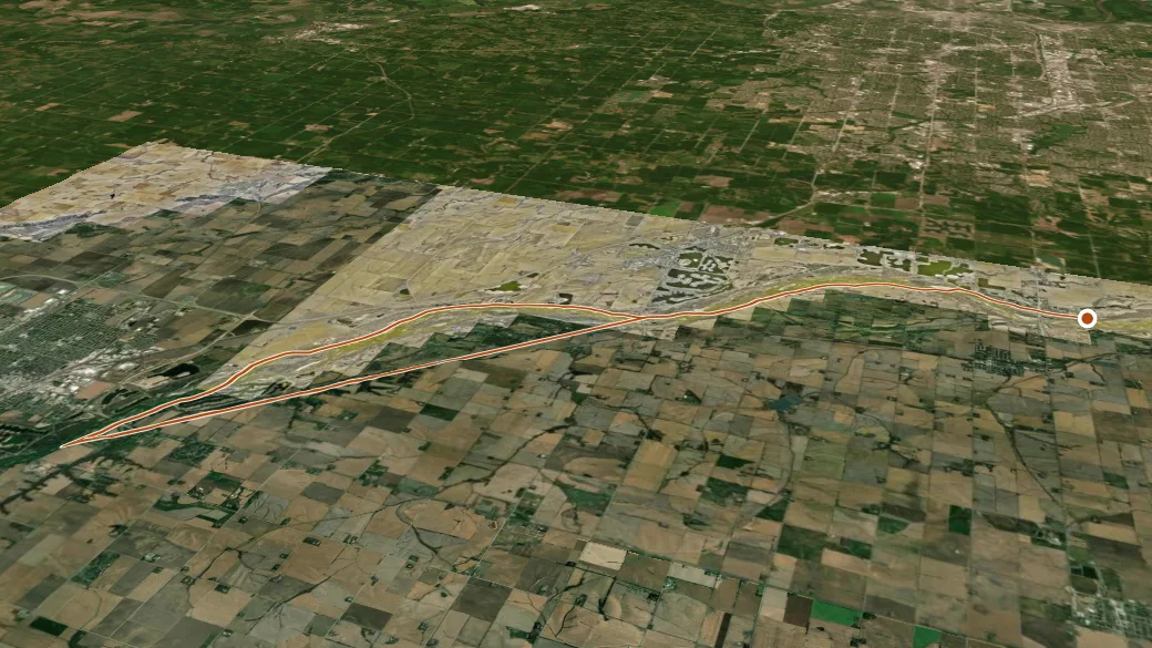 3-D terrain view of Two Rivers
