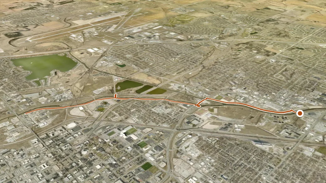 3-D terrain view of Salt Creek Levee Trail