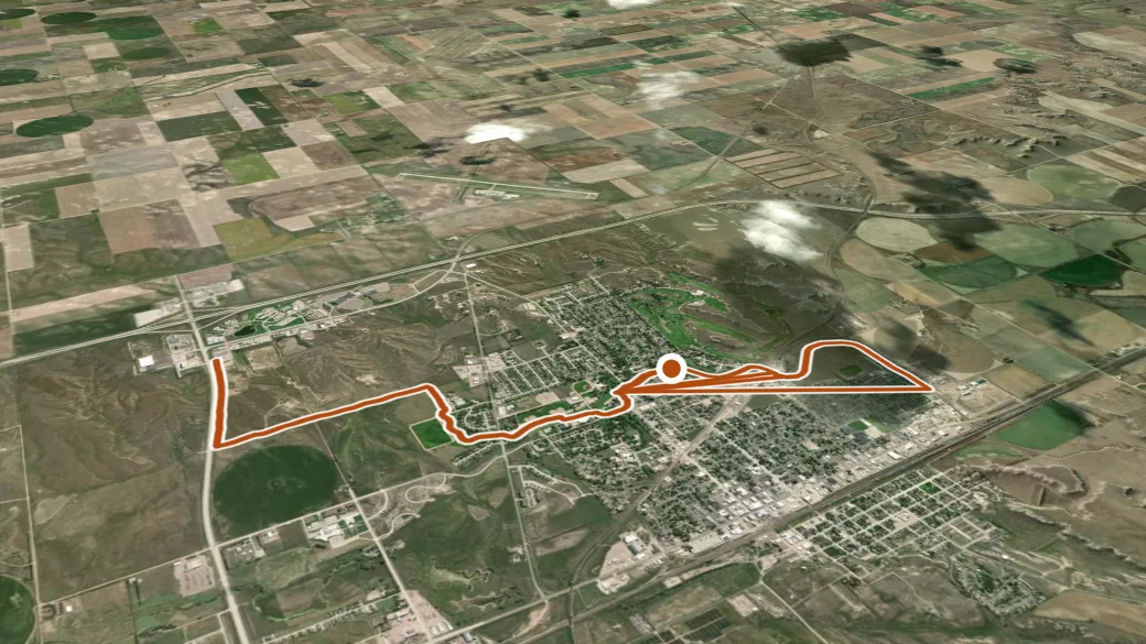 3-D terrain view of Sidney Deadwood Trail