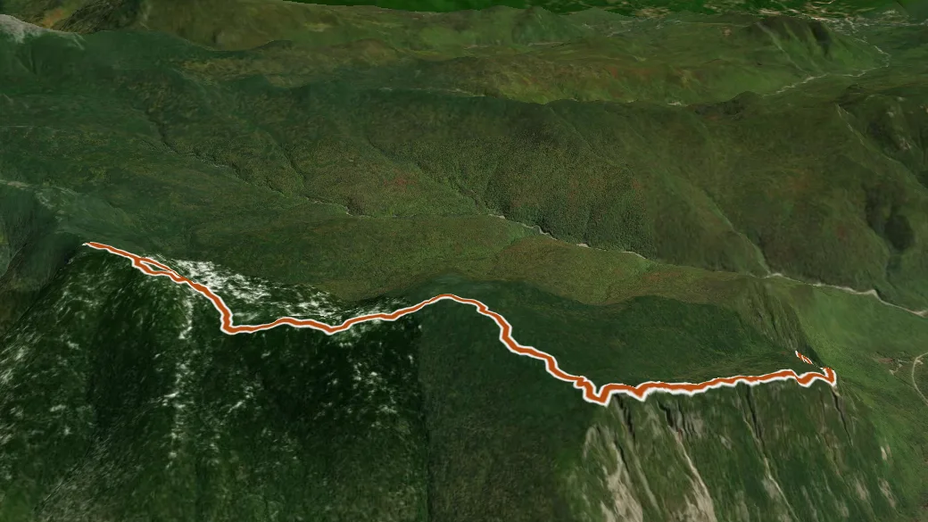 3-D terrain view of Webster Cliff Trail