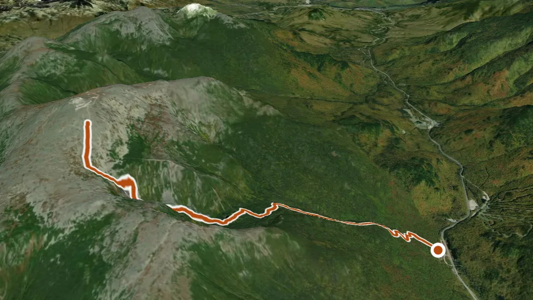 3-D terrain view of Tuckerman Ravine Trail