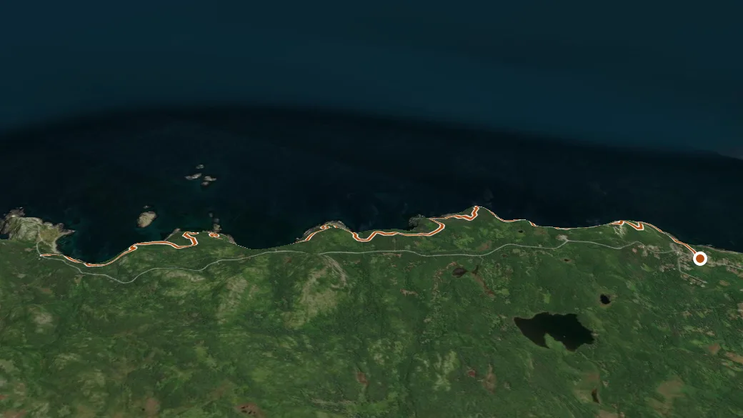 3-D terrain view of Biscane Cove Trail