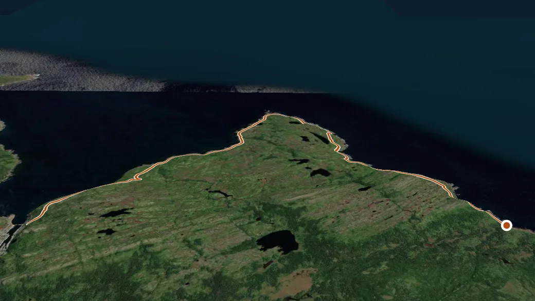 3-D terrain view of East Coast Trail - Motion Path