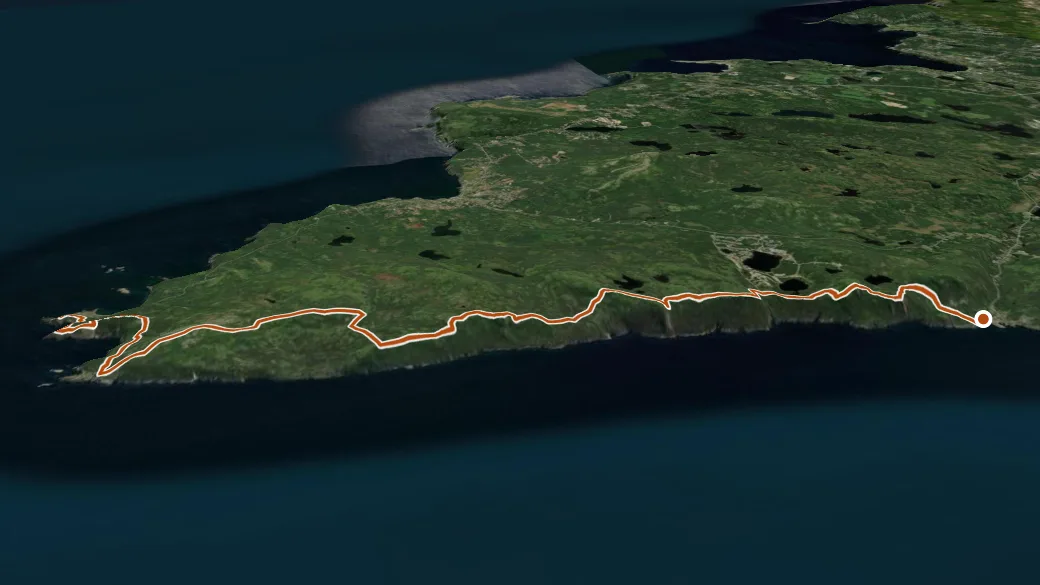 3-D terrain view of East Coast Trail - White Horse Path