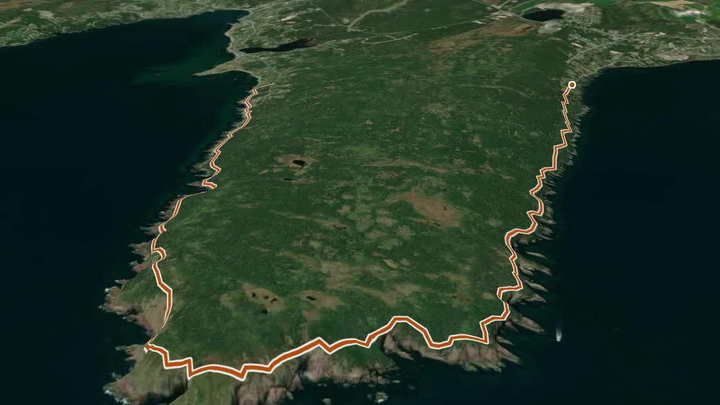3-D terrain view of East Coast Trail - Mickeleens Path