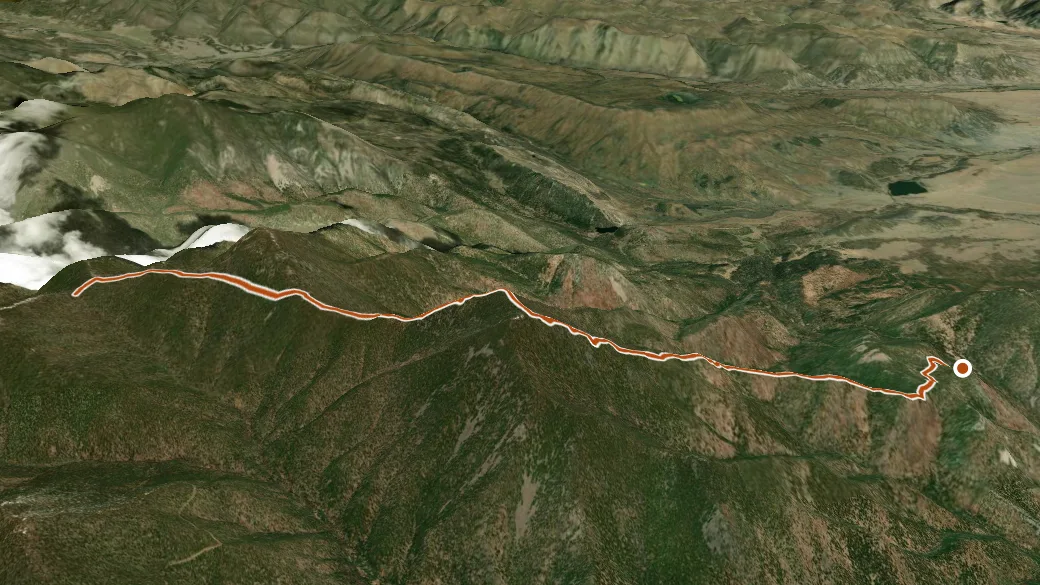 3-D terrain view of Shaefers Pass camp to Bear Mountain Junction Trail