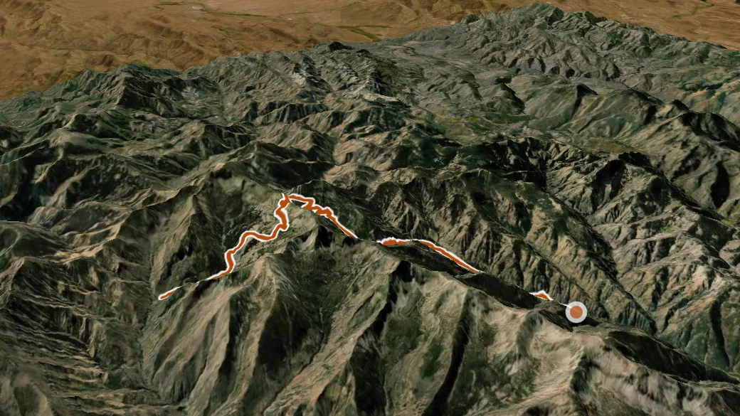 3-D terrain view of Jarbidge River Trail