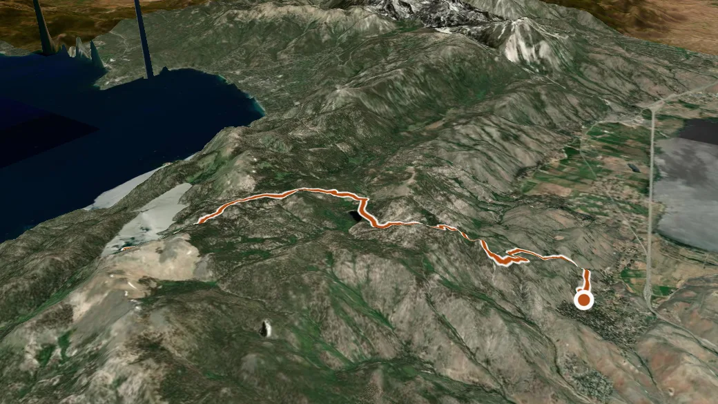 3-D terrain view of Hobart Rd