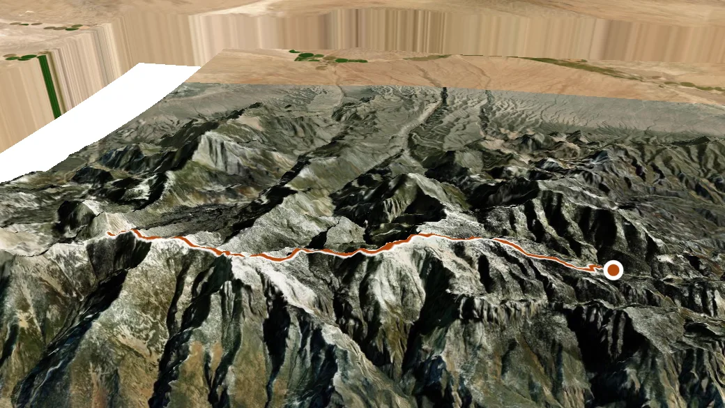 3-D terrain view of Highland Ridge Route