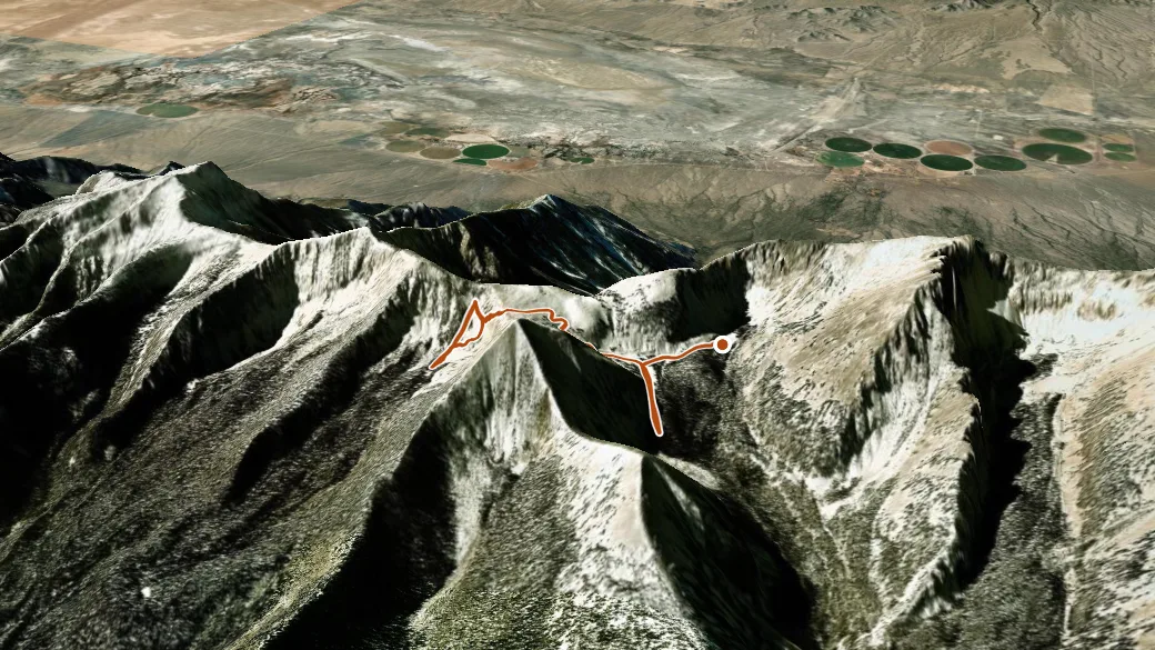 3-D terrain view of Johnson-Baker Trail