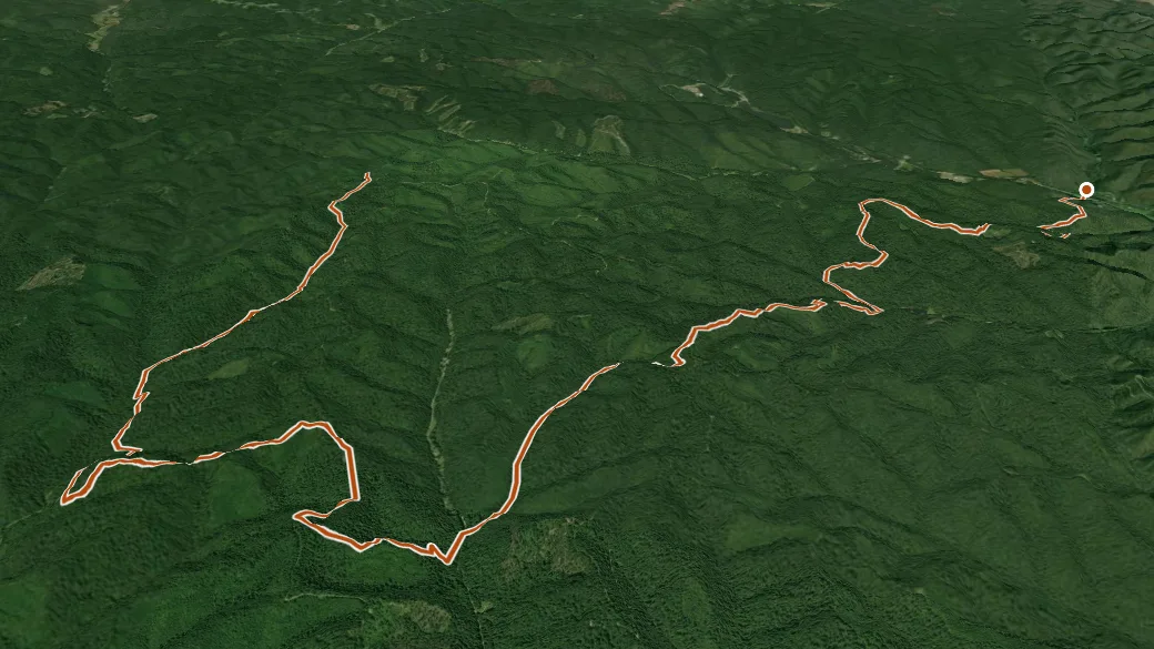 3-D terrain view of Backpack Main Trail South Loop