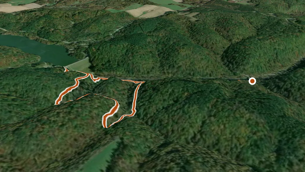 3-D terrain view of Lyons Falls Trail