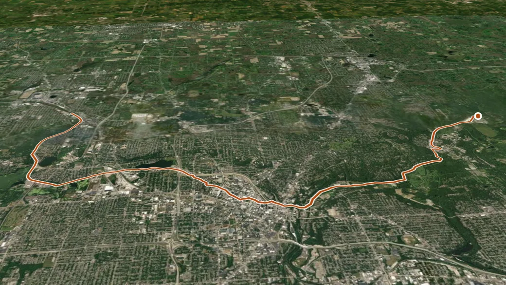 3-D terrain view of Ohio & Erie Canal Towpath Trail