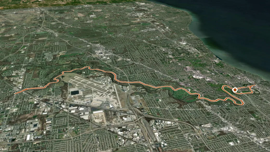 3-D terrain view of Rocky River All Purpose Trail