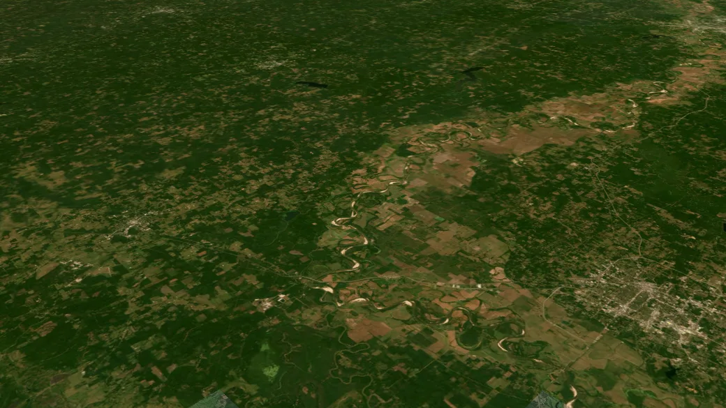 3-D terrain view of Uphilly Bowers Trail