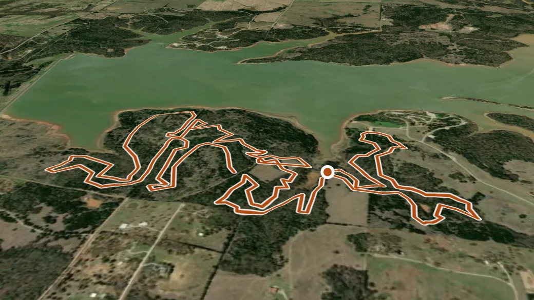 3-D terrain view of Red Trail (Lake McMurtry Park)
