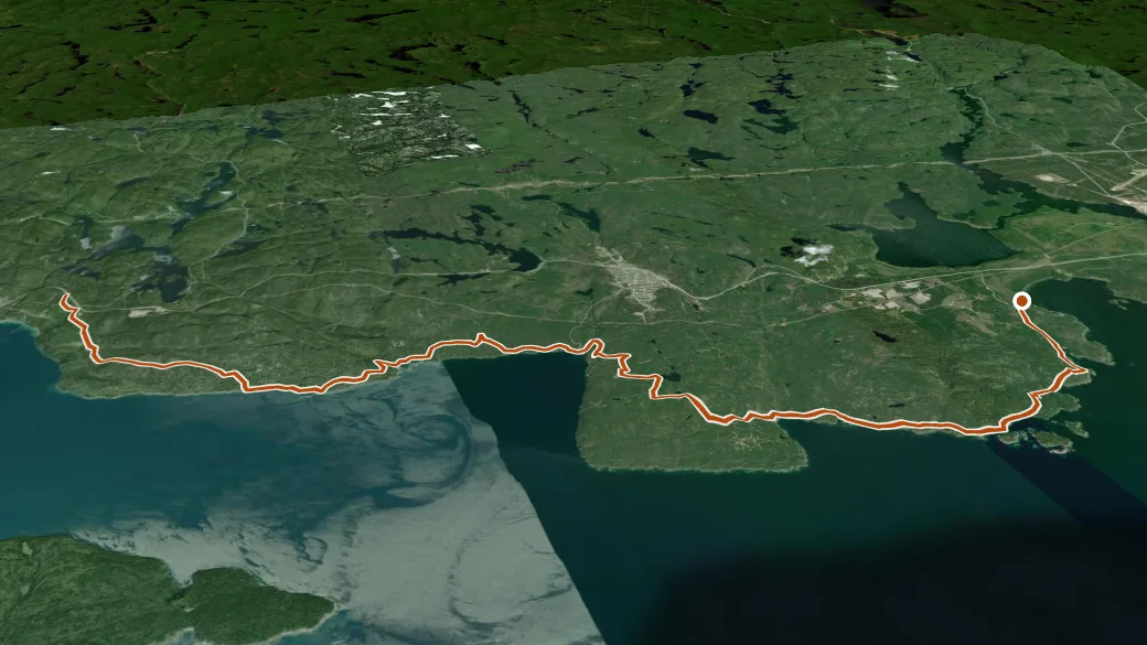 3-D terrain view of Casque Isles Trail