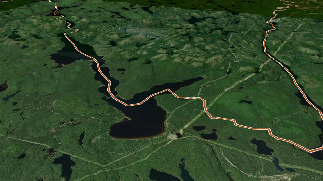 3-D terrain view of Anjigami River Canoe Route