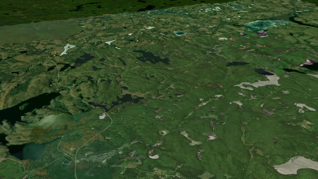 3-D terrain view of Frontenac Provincial Park Trails