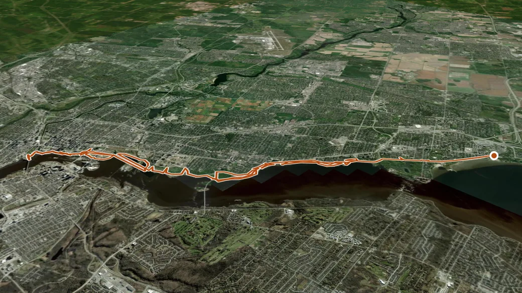3-D terrain view of Ottawa River Pathway