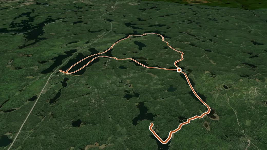 3-D terrain view of Two Narrows Canoe Route