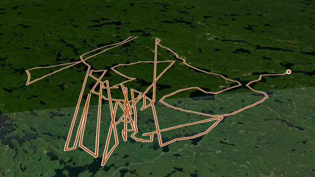 3-D terrain view of Gull River Canoe Routes